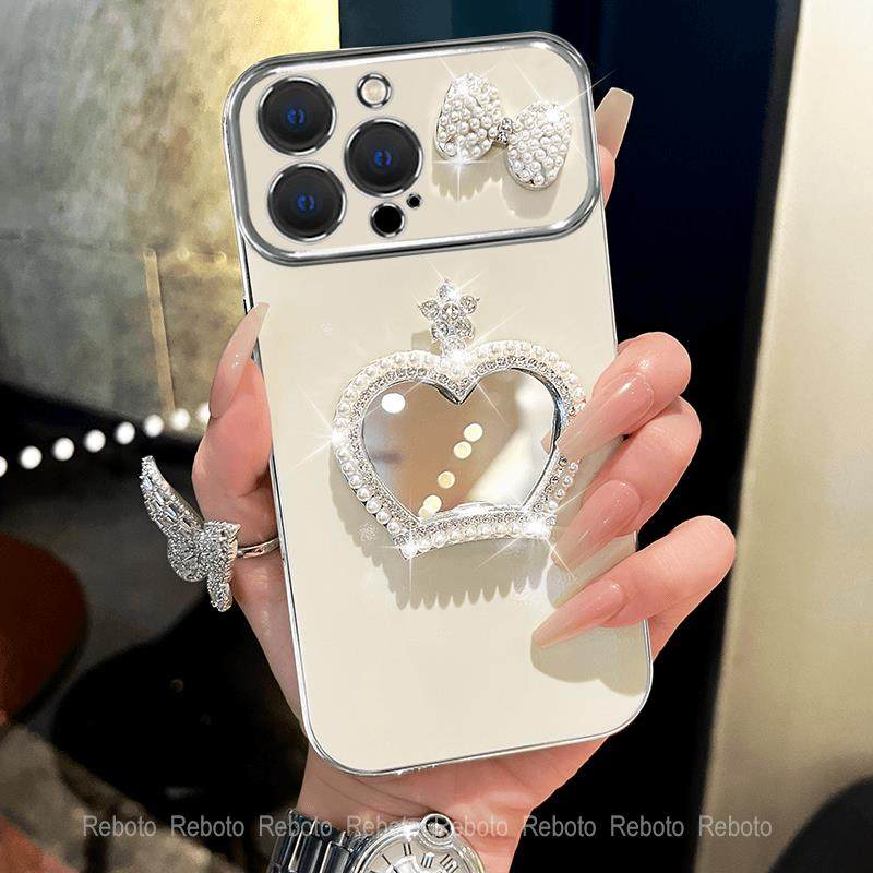 电镀大视窗皇冠补妆镜适用苹果16promax手机保护壳iphone15高级感P70/mate60pro荣耀200精致Reno12/VIVOS19小,淘宝优惠券,粉丝福利购,淘宝优惠卷