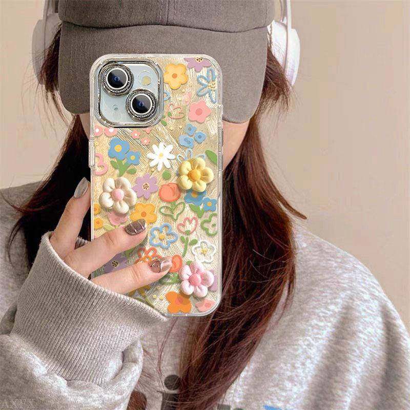 涂鸦花朵适用iPhone15手机壳16Promax女新款14Pro全包防摔13带挂绳镜头膜12轻奢风11高级感苹果X的8Plus外壳,淘宝优惠券,粉丝福利购,淘宝优惠卷