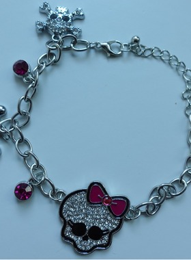 爆款Y2K辣妹粉蝴蝶结镶钻骷髅头