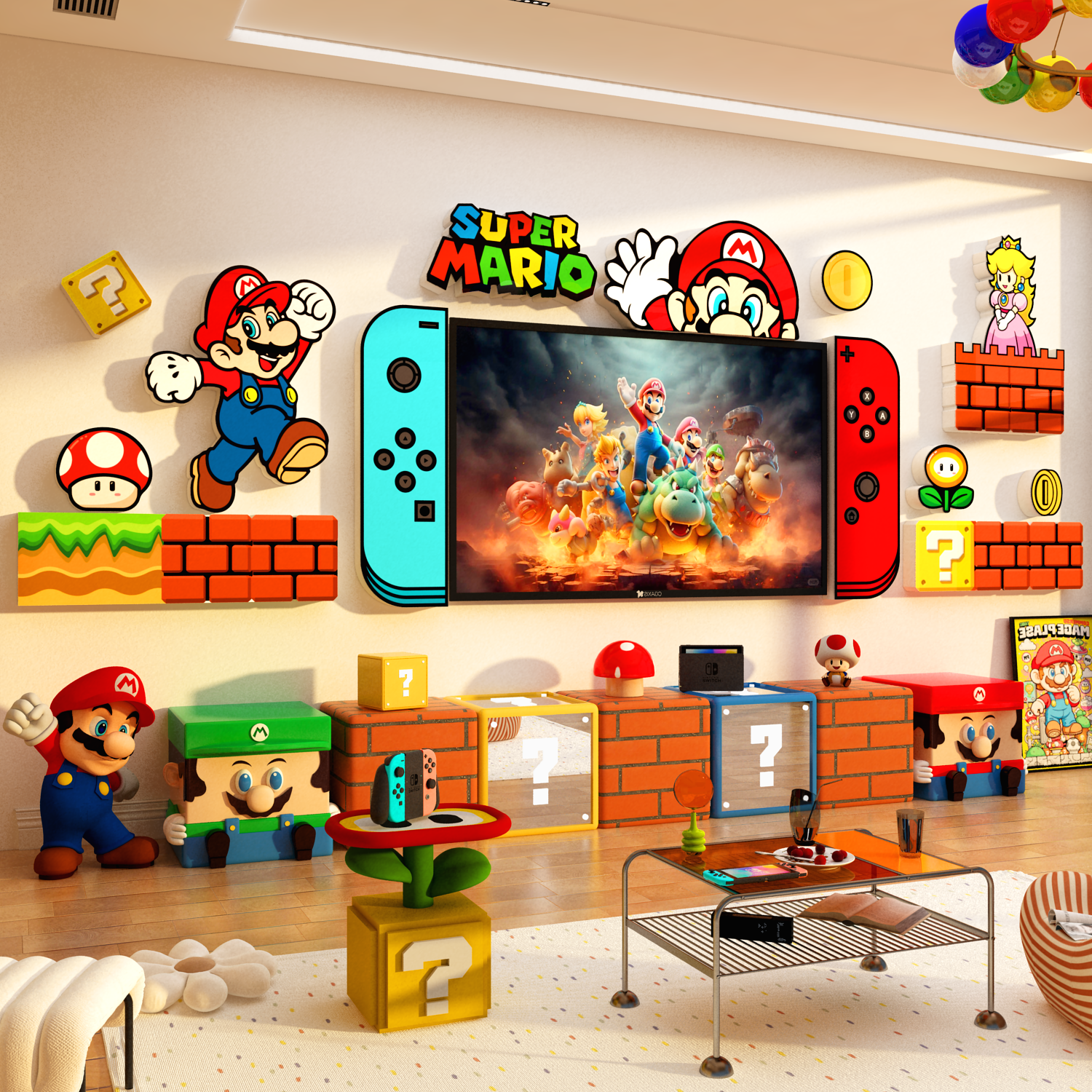switch游戏机客厅电视背景墙面装饰贴画竞毛毡板照片任天堂马里奥,淘宝优惠券,粉丝福利购,淘宝优惠卷