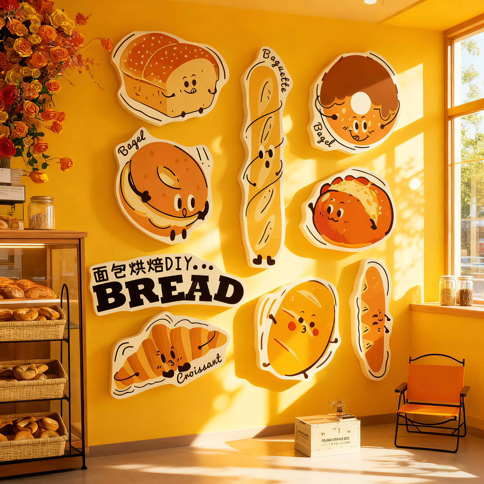 网红打卡面包店房墙面装饰甜品氛围布置烘焙蛋糕场景门口吸引贴纸,淘宝优惠券,粉丝福利购,淘宝优惠卷