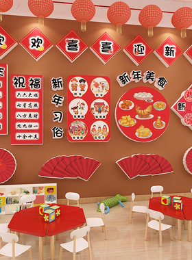 2027过新年习俗中国传统节日元旦墙贴春节布置幼儿园环创教室场景