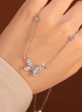 925纯银满钻蝴蝶项链女简约轻奢森系秋冬款锆石锁骨链小清新吊坠