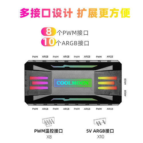 黑色P-ARGB控制器 4针PWM温控 5V3针同步 无线遥控机箱风扇集线器 - 图0