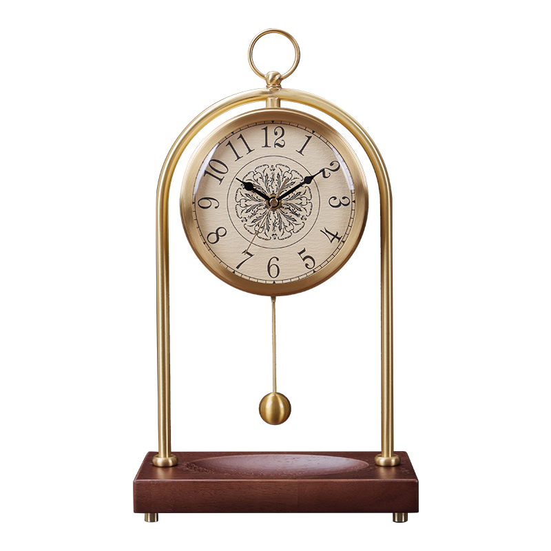 中式黄铜座钟客厅轻奢静音时钟家用简约桌面台式钟表摆件复古台钟 - 图3