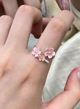 银璨花戒指女小众设计粉色桃花食