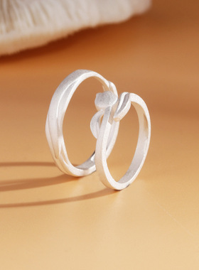 磨砂郁金香情侣戒指简约时尚开口