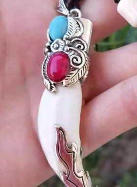 真狗牙吊坠定制狗牙吊坠男大獒牙项链女挂坠狗牙齿情侣黑狗牙挂坠