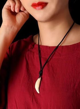 狼牙项链男士藏獒真狗牙黑狗牙吊坠时尚男女情侣饰品狼牙吊坠黑狗