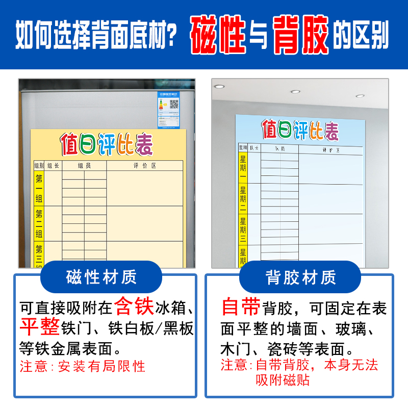 重复擦写班级值日评比表 学生轮值管理 磁性墙贴 宿舍管理值日表