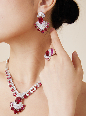 许我耀眼温峥嵘同款人鱼项链镀金红钻重工质感女士晚装礼服耳环