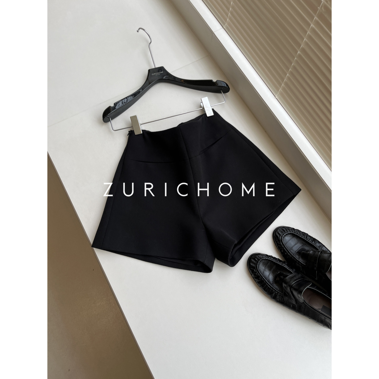 Zurich Home 百搭显瘦显比例 秋冬复古 侧拉链双口袋高腰毛呢短裤,淘宝优惠券,粉丝福利购,淘宝优惠卷