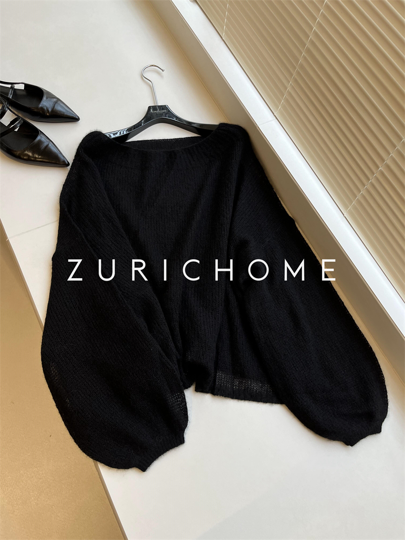 新色入 柔光棉花糖 高及真丝羊绒一字领针织上衣 轻薄羊绒罩衫 - 图2