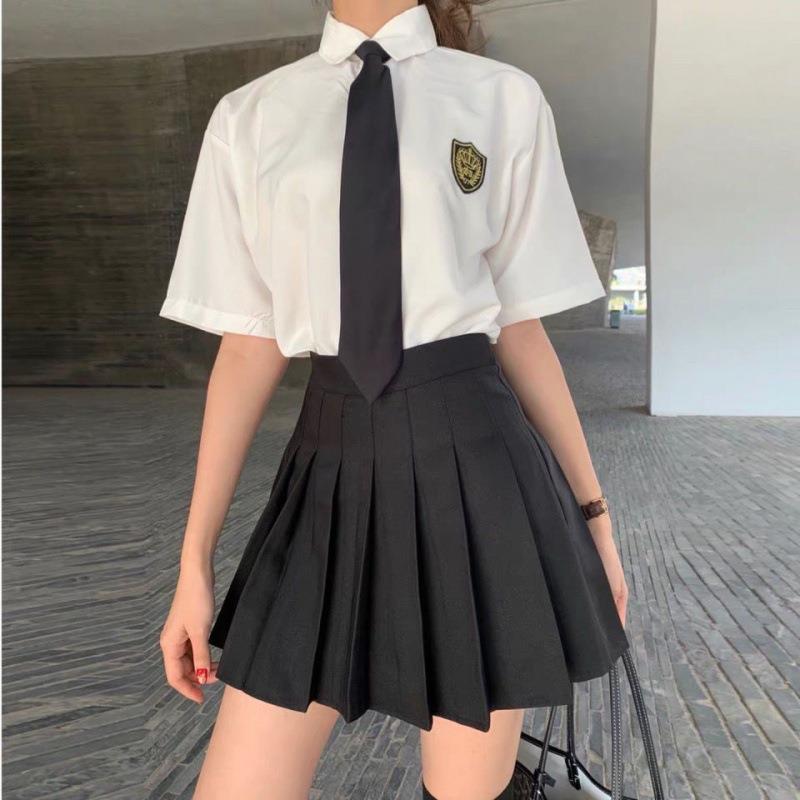 商场cosplay女装学院风百褶裙套装女夏宽松衬衫女学生韩版制服制-图0