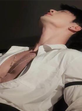 男士身体链情趣性感铃铛项圈项链条装饰chock颈链情侣腰链胸链女