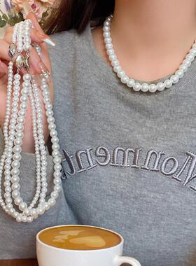 元宝扣珍珠项链女法师复古巴洛克珍珠锁骨链百搭超仙气质颈链