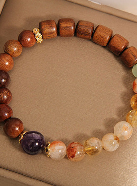 天然黄花梨手串女轻奢小众精致黄塔晶手链新中式檀木串珠文玩手环