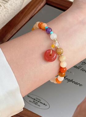天然金丝玉手链女轻奢平安扣手串彩色新中式小众设计手饰玉石复古