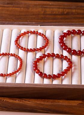 天然素圈红玛瑙手串diy串珠手链材料配件本命年红色饰品首饰