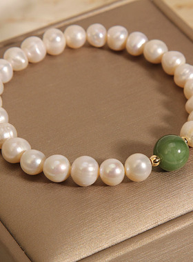 天然和田玉淡水珍珠手链女ins小众设计高级感闺蜜手串百搭手饰品