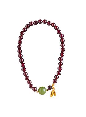 天然石榴石手串和田玉转运珠金枝玉叶吊坠女款串珠手链饰品首饰