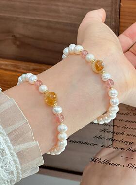 一件代发高级感轻奢天然淡水珍珠手串水晶高级感手饰礼物送闺蜜