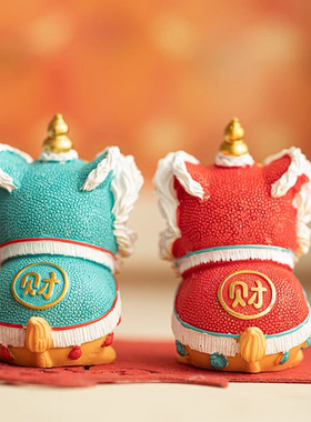 新中式国潮风招财进宝醒狮摆件茶宠汽车桌面装饰可爱家居饰品