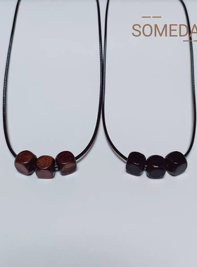 复古简约天然木珠项链女波西米亚风格小众设计百搭串珠项圈锁骨链
