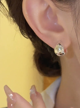 银耳环9999纯银针女冰透猫眼石