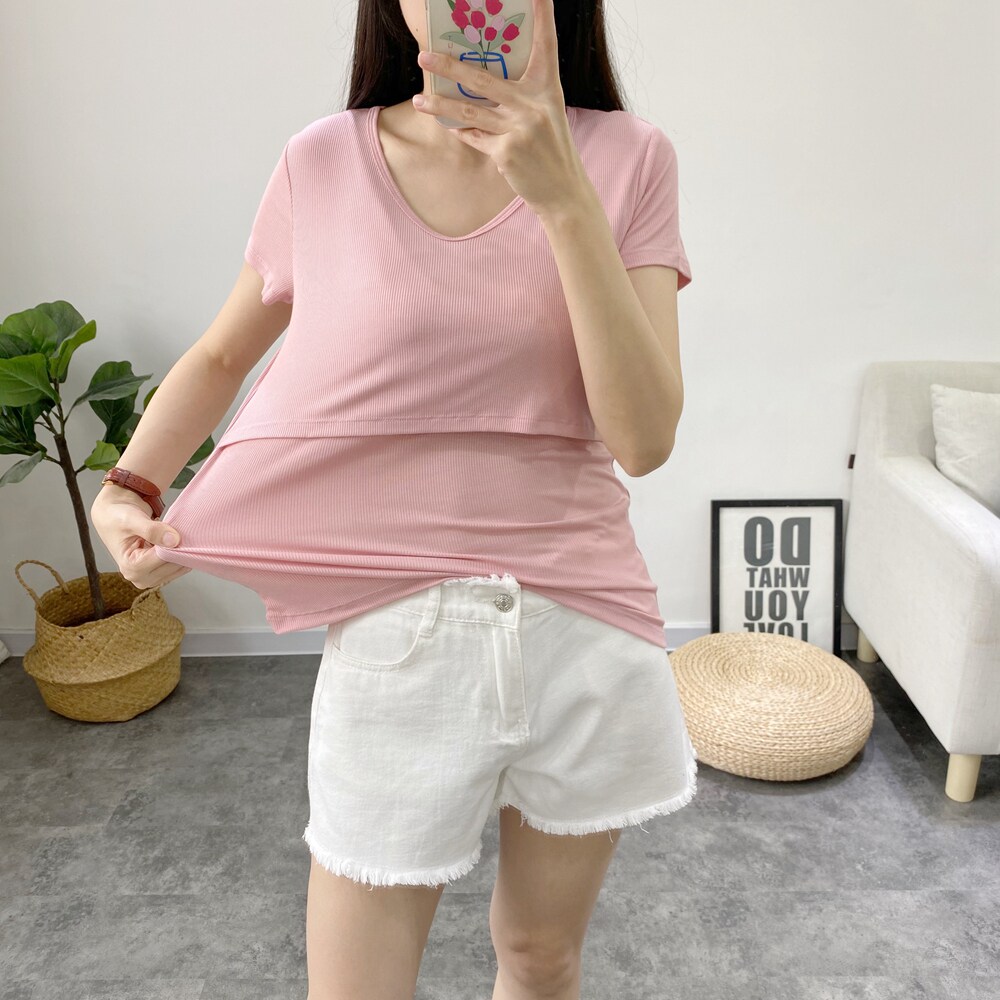 哺乳夏季哺乳衣喂奶短袖t恤打底衫 花样妈咪哺乳衣/月子服