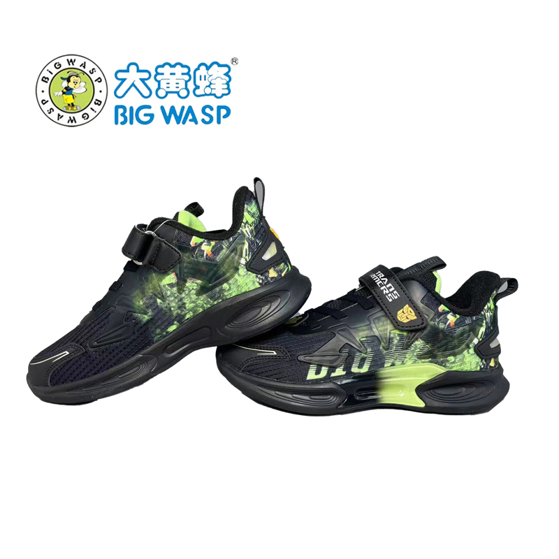 大黄蜂儿童运动鞋透气网面魔术贴轻便防滑加绒跑步鞋 - 图2