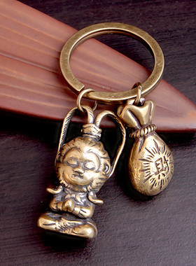 黄铜黑神悟空钥匙扣齐天大圣金箍棒铜葫芦扣孙悟空口哨钥匙扣挂件