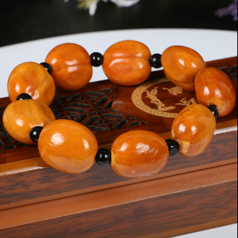 蜜蜡果菩提子手串文玩手持佛珠琥珀色菩提手链男女精工千目抛光