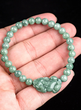 天然A货翡翠深豆绿色小貔貅