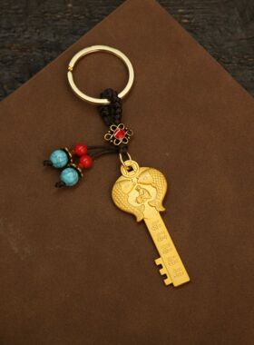 黄铜十二生肖双鱼金色开金库