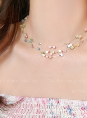 夏日小清新多巴胺氧气感玻璃珠串珠耳钉项链女小众设计高颜值配饰