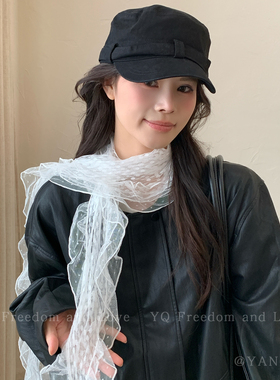 复古文艺风蕾丝波点丝巾女款小众高级感围巾系脖古早长条飘带围脖
