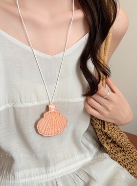 海边度假挂脖贝壳皮质磁吸眼镜夹项链女便携包包挂饰帽夹墨镜配饰