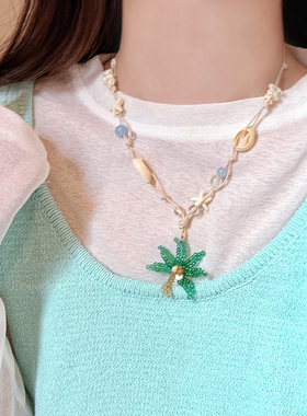 海边度假风贝壳海星椰子树项链女甜美高级感拍照氛围感锁骨链配饰