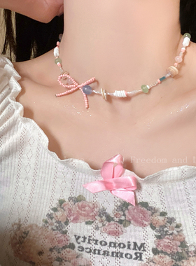 春日甜妹~彩色米珠琉璃串珠项链