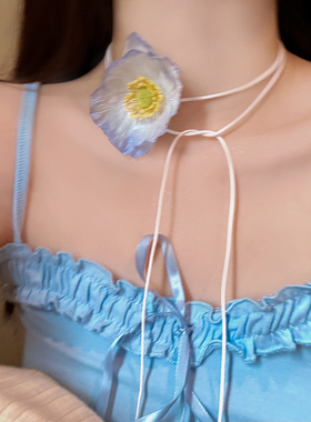 纯欲风仿真虞美人花朵系带项链女出游氛围感choker脖子颈链锁骨链