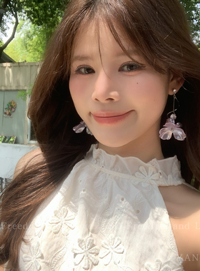 如临仙境~超仙紫色花朵流苏耳环女度假风高级感耳钉拍照绝美耳饰
