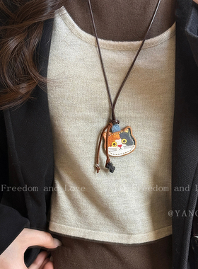 皮质可爱卡通猫咪老虎长款项链