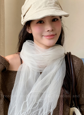 氛围之神！超仙白色薄款流苏长条丝巾女2026新款围巾出游纱巾披肩