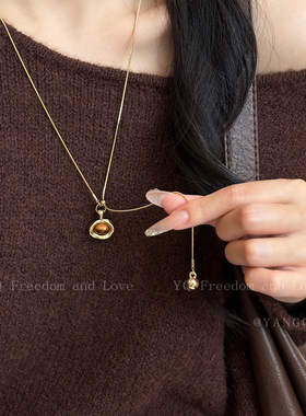 美拉德虎眼石秋冬长款毛衣链2025新款轻奢高级感项链女款装饰配饰