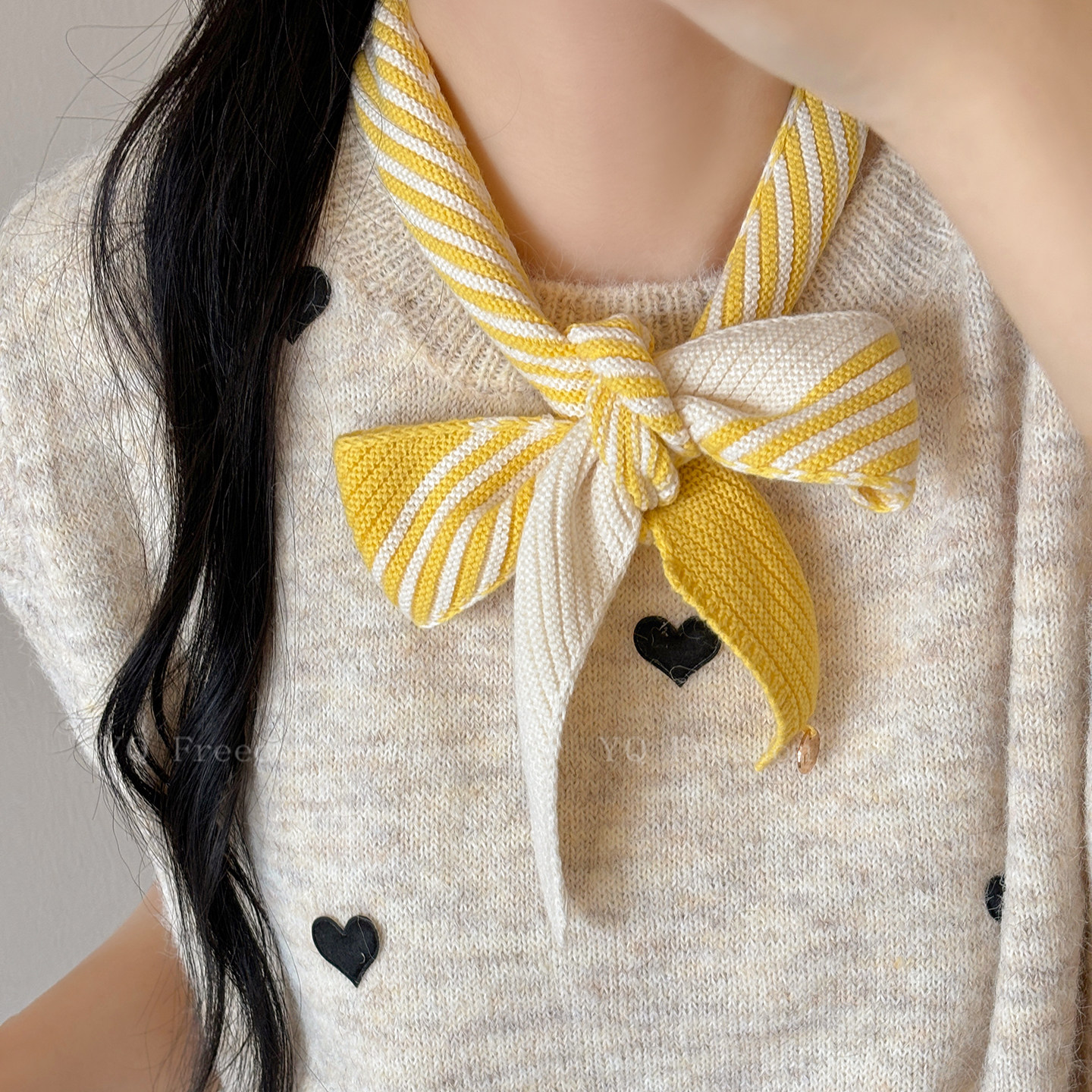 点睛之笔！韩系针织条纹细窄围巾女秋冬长条领带围脖独特腰巾配饰,淘宝优惠券,粉丝福利购,淘宝优惠卷