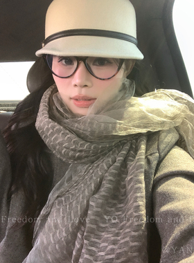 冬日恋歌~真丝混纺白色双层薄纱丝巾女款氛围感围巾披肩两用围脖
