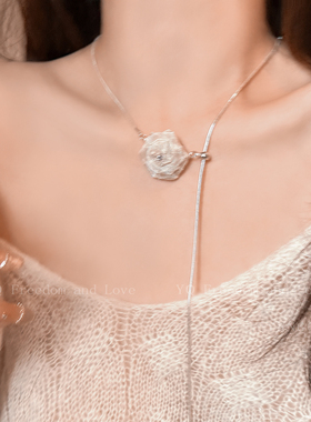 超仙网纱玫瑰花抽拉项链