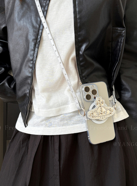 皮质土星星球便携式眼镜夹项链女气质挂脖斜跨手机背夹装扮配饰品