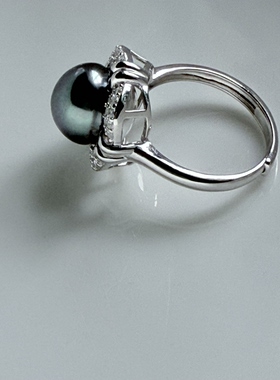 【特清不退换】925银镀厚白金大溪地天然珍珠戒指极光海珠K金工艺